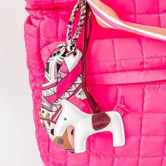 Pretty Simple Accessories - Secretariat Horse Keychain Bag Charm Tassel Scarf White & Pink